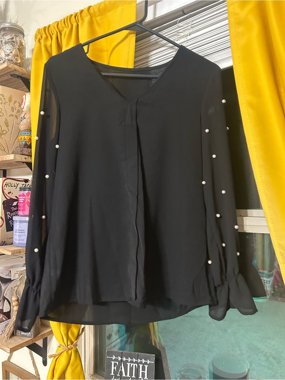 Black Pearl-Accent Women's Blouse - Brand
